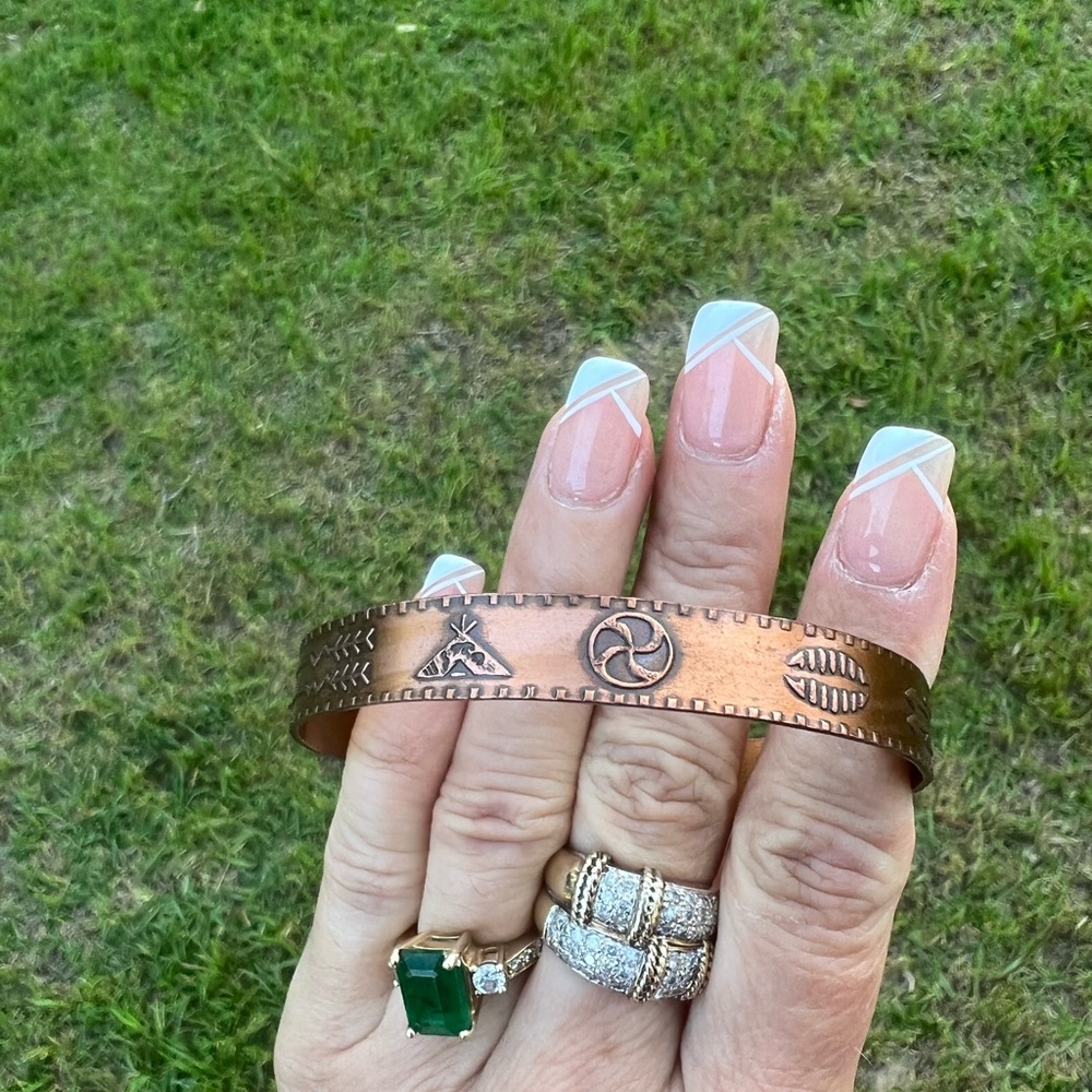 Vintage Native American Solid Copper Pictorial Ba… - image 6